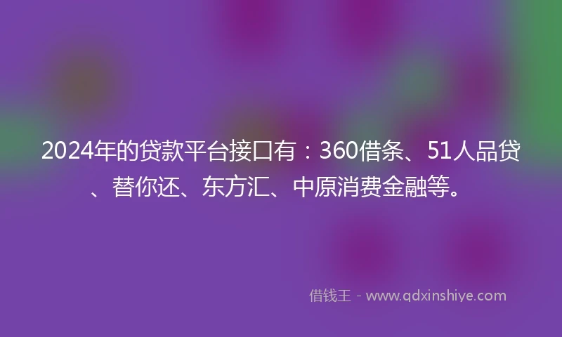 2024年的贷款平台接口有：360借条、51人品贷、替你还、东方汇、中原消费金融等。