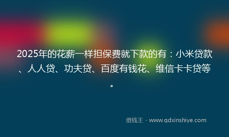 2025年的花薪一样担保费就下款的有：小米贷款、人人贷、功夫贷、百度有钱花、维信卡卡贷等。