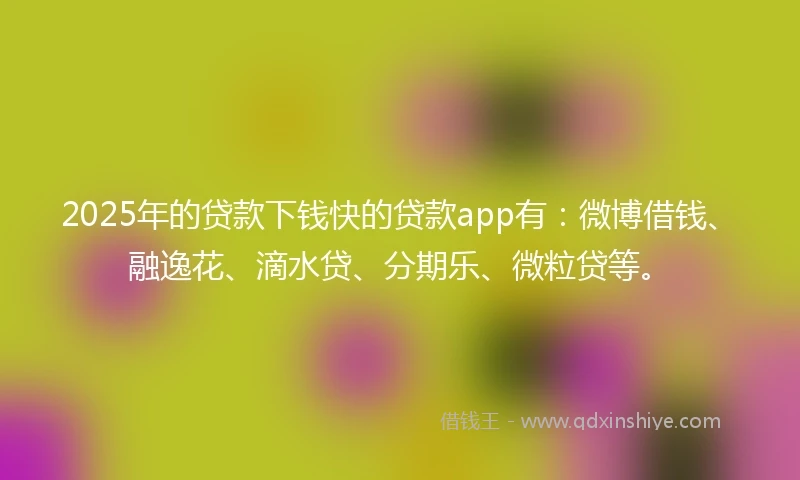 2025年的贷款下钱快的贷款app有：微博借钱、融逸花、滴水贷、分期乐、微粒贷等。