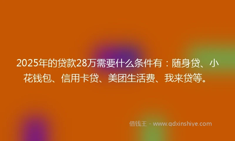 2025年的贷款28万需要什么条件有：随身贷、小花钱包、信用卡贷、美团生活费、我来贷等。