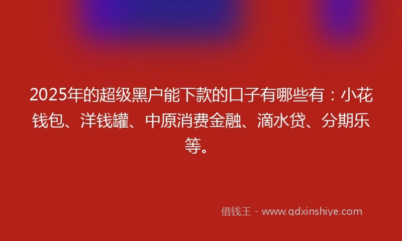2025年的超级黑户能下款的口子有哪些有:小花钱包、洋钱罐、中原消费金融、滴水贷、分期乐等。