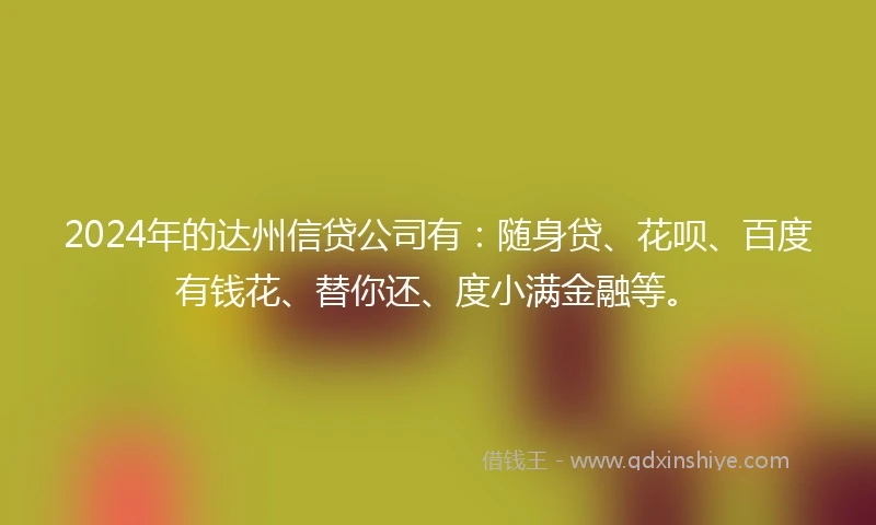 2024年的达州信贷公司有：随身贷、花呗、百度有钱花、替你还、度小满金融等。