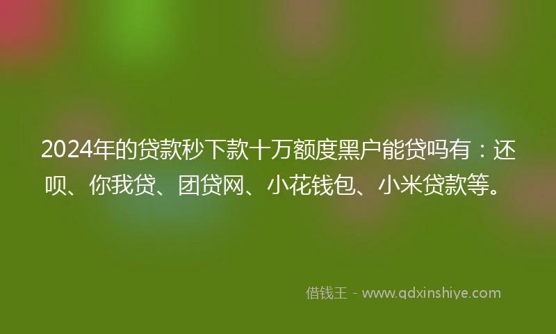 2024年的贷款秒下款十万额度黑户能贷吗有：还呗、你我贷、团贷网、小花钱包、小米贷款等。