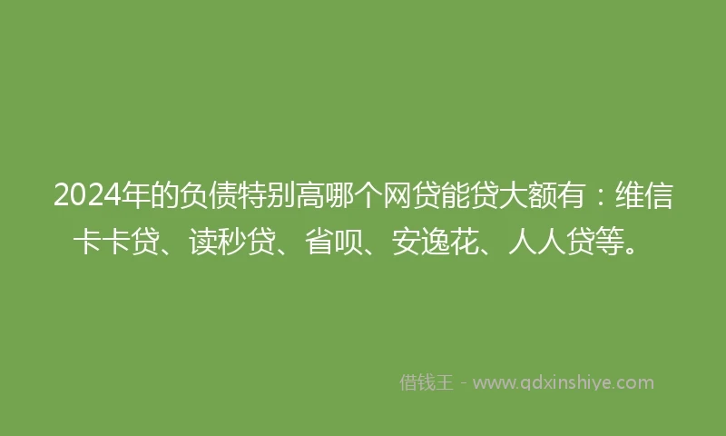 2024年的负债特别高哪个网贷能贷大额有：维信卡卡贷、读秒贷、省呗、安逸花、人人贷等。