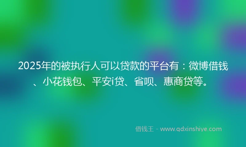2025年的被执行人可以贷款的平台有：微博借钱、小花钱包、平安i贷、省呗、惠商贷等。