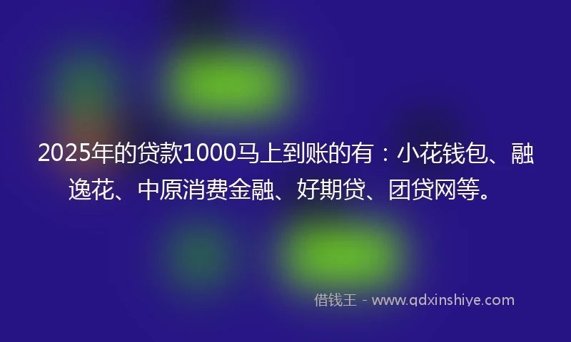 2025年的贷款1000马上到账的有：小花钱包、融逸花、中原消费金融、好期贷、团贷网等。