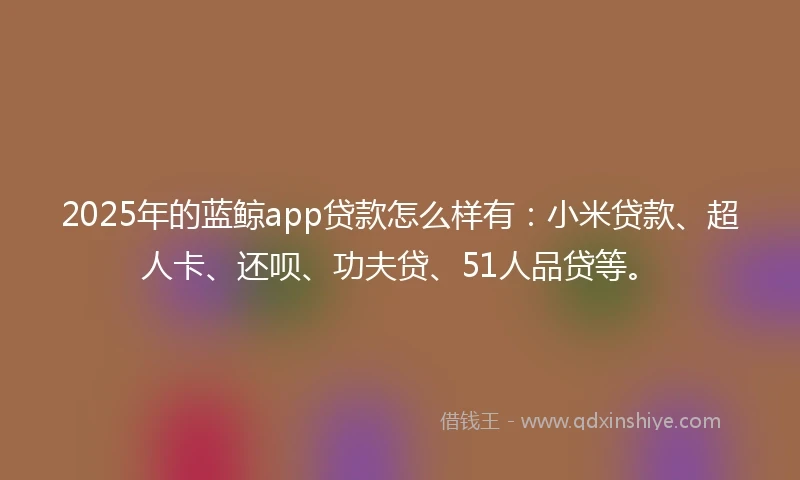 2025年的蓝鲸app贷款怎么样有：小米贷款、超人卡、还呗、功夫贷、51人品贷等。