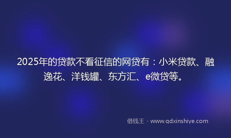 2025年的贷款不看征信的网贷有：小米贷款、融逸花、洋钱罐、东方汇、e微贷等。