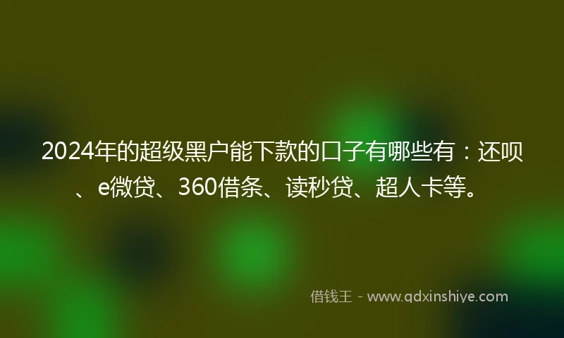 2024年的超级黑户能下款的口子有哪些有：还呗、e微贷、360借条、读秒贷、超人卡等。