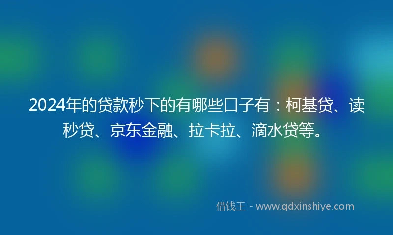 2024年的贷款秒下的有哪些口子有：柯基贷、读秒贷、京东金融、拉卡拉、滴水贷等。