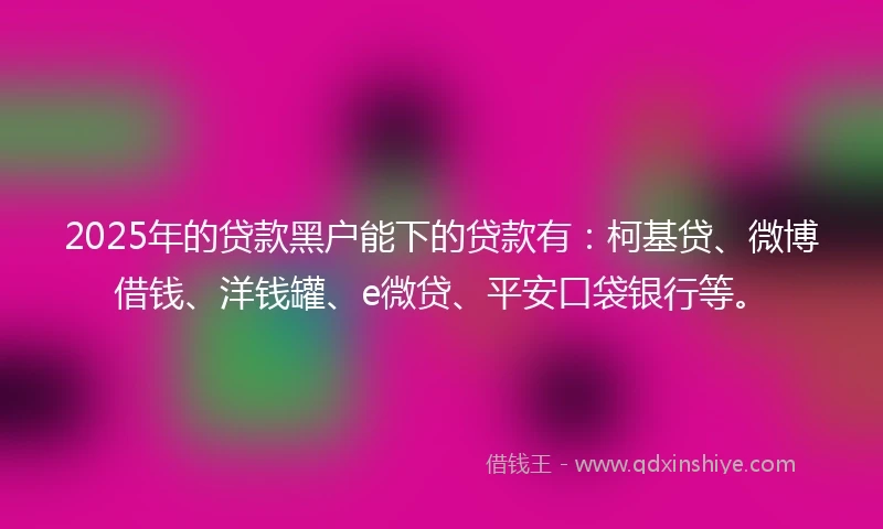 2025年的贷款黑户能下的贷款有:柯基贷、微博借钱、洋钱罐、e微贷、平安口袋银行等。