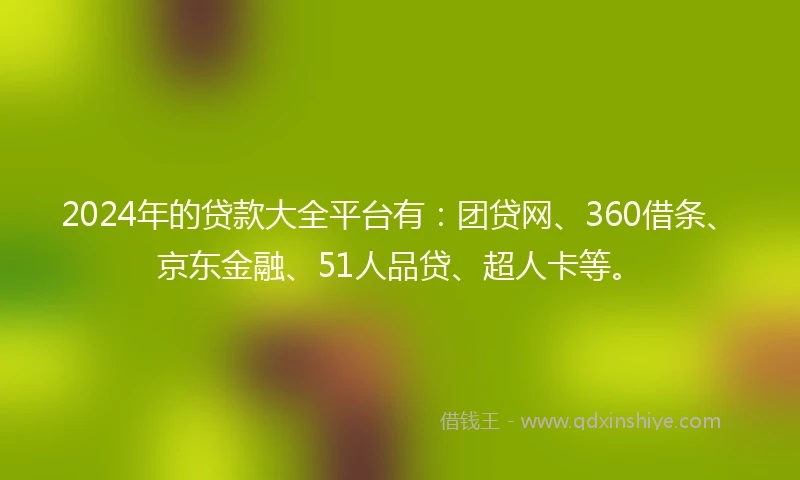 2024年的贷款大全平台有：团贷网、360借条、京东金融、51人品贷、超人卡等。
