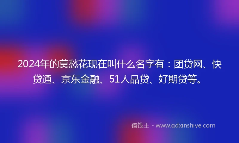 2024年的莫愁花现在叫什么名字有：团贷网、快贷通、京东金融、51人品贷、好期贷等。