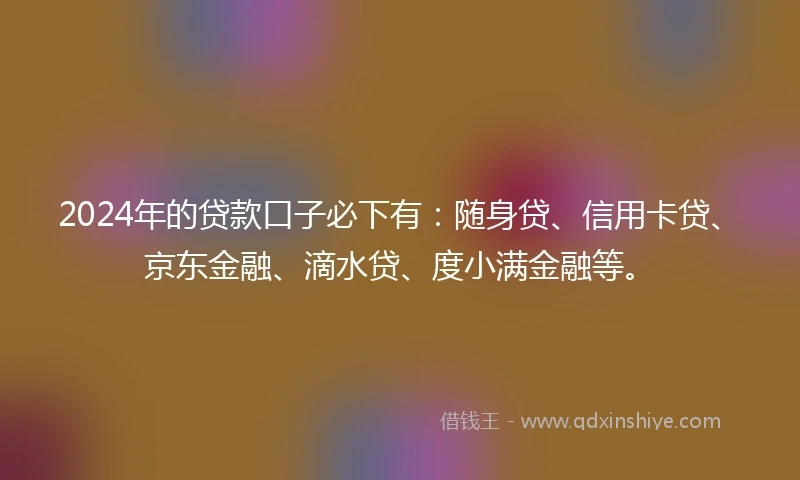 2024年的贷款口子必下有：随身贷、信用卡贷、京东金融、滴水贷、度小满金融等。