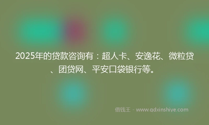 2025年的贷款咨询有：超人卡、安逸花、微粒贷、团贷网、平安口袋银行等。