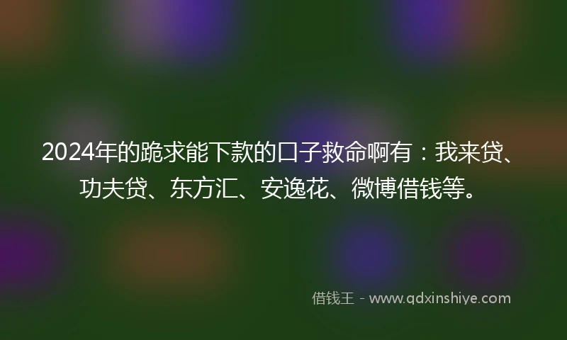 2024年的跪求能下款的口子救命啊有：我来贷、功夫贷、东方汇、安逸花、微博借钱等。
