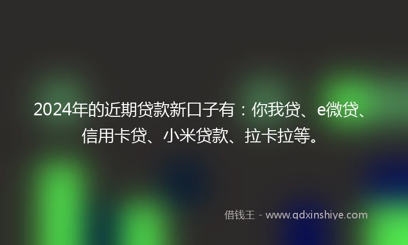 2024年的近期贷款新口子有：你我贷、e微贷、信用卡贷、小米贷款、拉卡拉等。