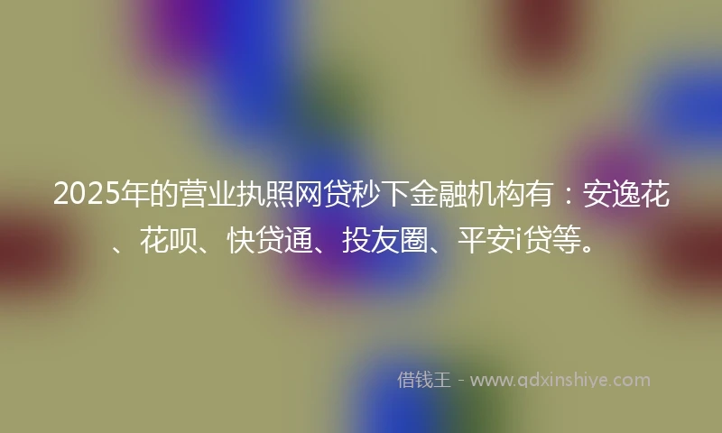2025年的营业执照网贷秒下金融机构有：安逸花、花呗、快贷通、投友圈、平安i贷等。