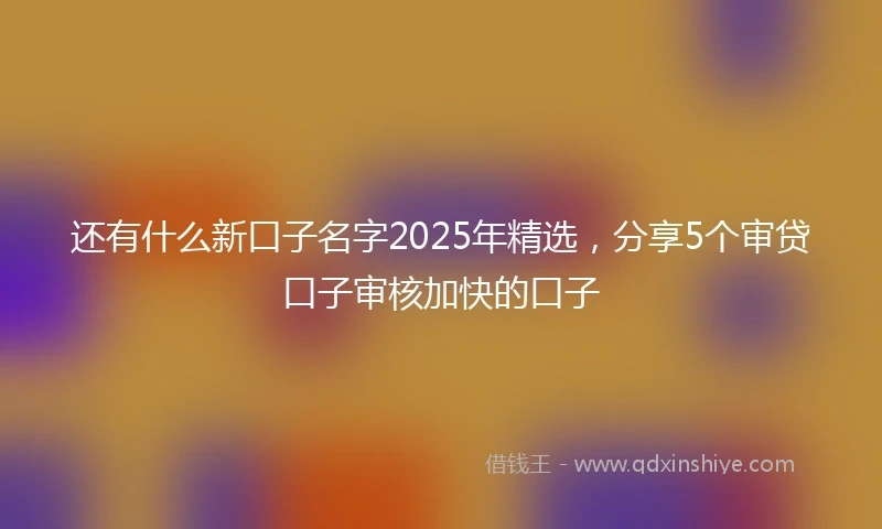 还有什么新口子名字2025年精选，分享5个审贷口子审核加快的口子