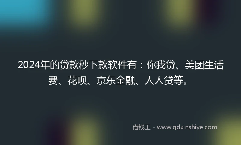 2024年的贷款秒下款软件有：你我贷、美团生活费、花呗、京东金融、人人贷等。