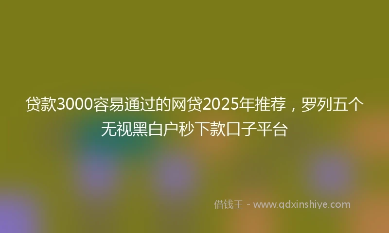 贷款3000容易通过的网贷2025年推荐，罗列五个无视黑白户秒下款口子平台