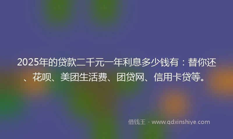 2025年的贷款二千元一年利息多少钱有：替你还、花呗、美团生活费、团贷网、信用卡贷等。
