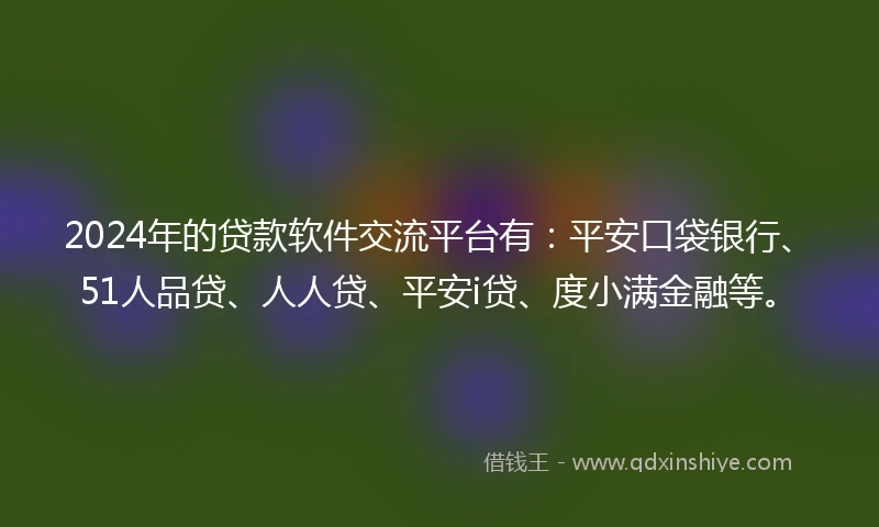 2024年的贷款软件交流平台有：平安口袋银行、51人品贷、人人贷、平安i贷、度小满金融等。