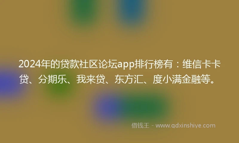 2024年的贷款社区论坛app排行榜有：维信卡卡贷、分期乐、我来贷、东方汇、度小满金融等。