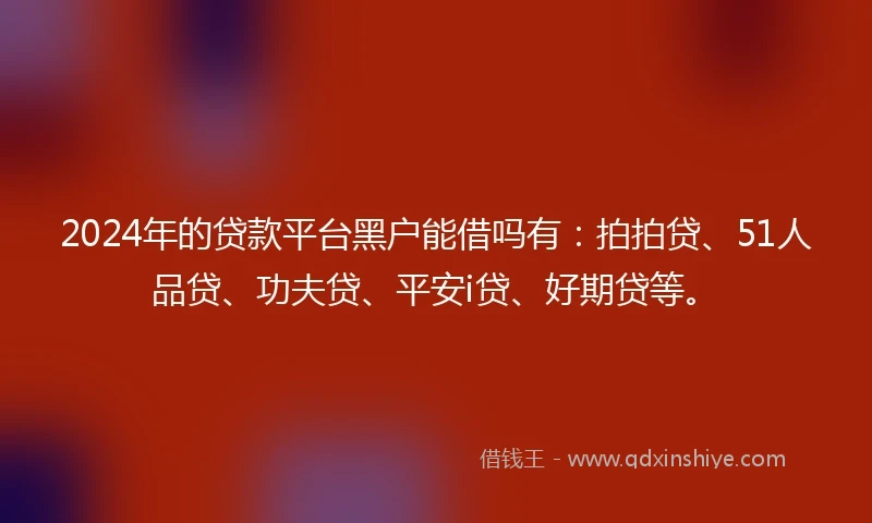 2024年的贷款平台黑户能借吗有：拍拍贷、51人品贷、功夫贷、平安i贷、好期贷等。