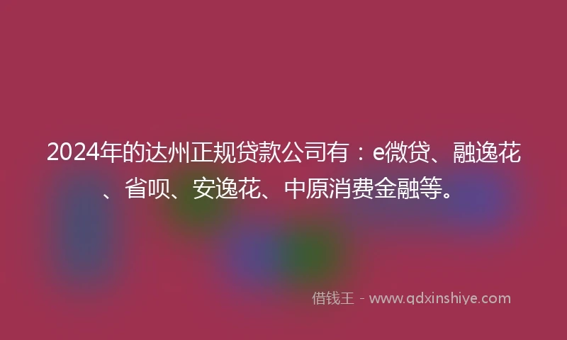 2024年的达州正规贷款公司有：e微贷、融逸花、省呗、安逸花、中原消费金融等。