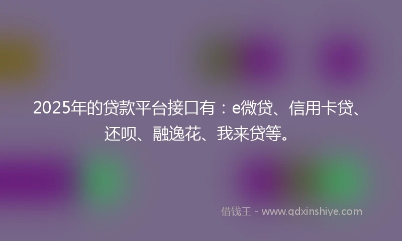 2025年的贷款平台接口有：e微贷、信用卡贷、还呗、融逸花、我来贷等。