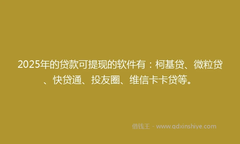 2025年的贷款可提现的软件有：柯基贷、微粒贷、快贷通、投友圈、维信卡卡贷等。
