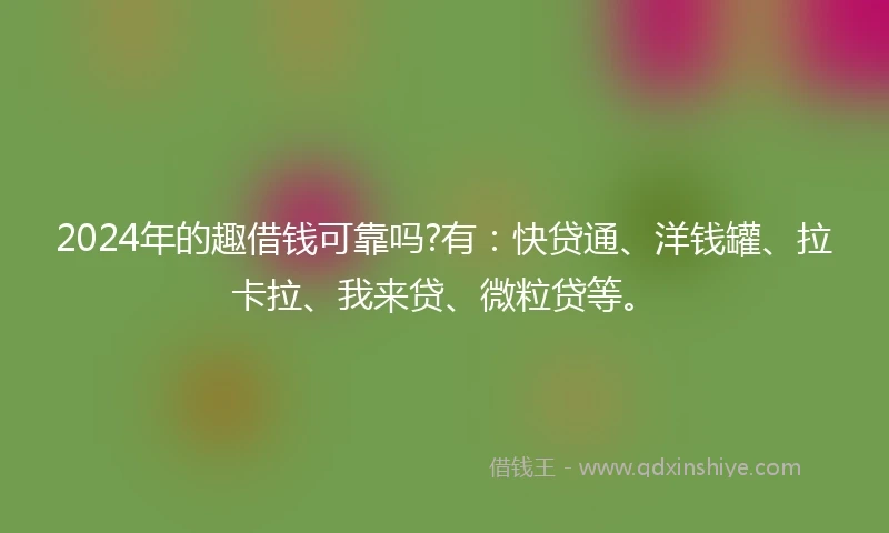 2024年的趣借钱可靠吗?有：快贷通、洋钱罐、拉卡拉、我来贷、微粒贷等。