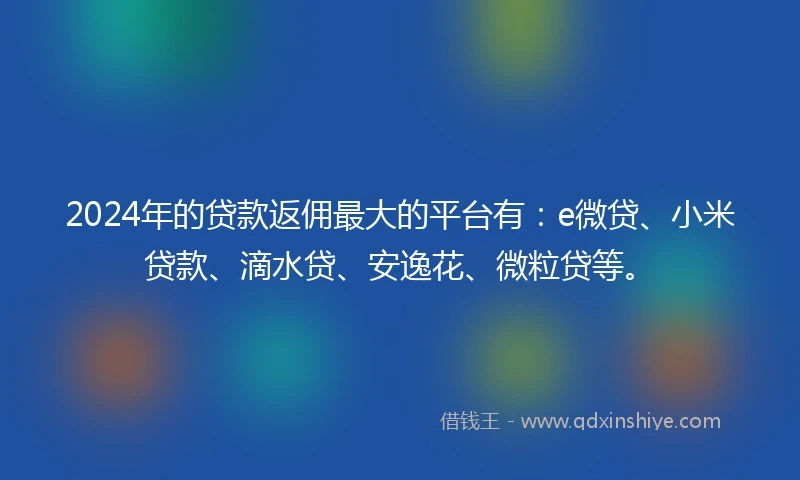 2024年的贷款返佣最大的平台有：e微贷、小米贷款、滴水贷、安逸花、微粒贷等。