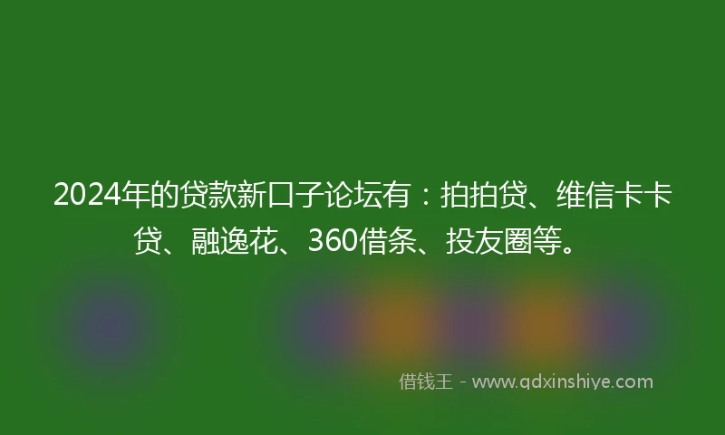 2024年的贷款新口子论坛有:拍拍贷、维信卡卡贷、融逸花、360借条、投友圈等。