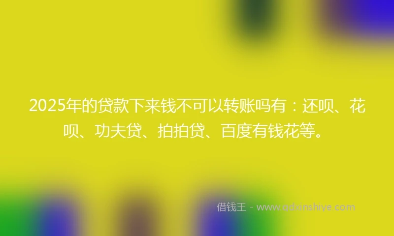 2025年的贷款下来钱不可以转账吗有：还呗、花呗、功夫贷、拍拍贷、百度有钱花等。