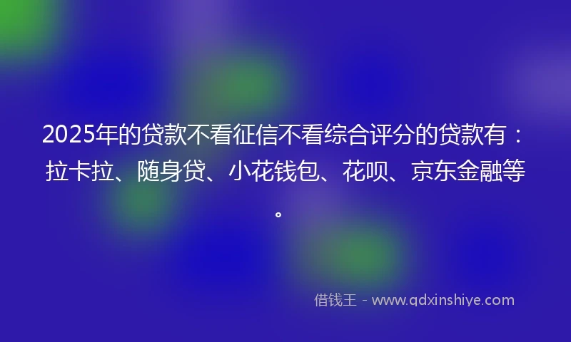 2025年的贷款不看征信不看综合评分的贷款有：拉卡拉、随身贷、小花钱包、花呗、京东金融等。