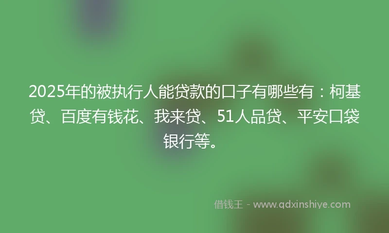 2025年的被执行人能贷款的口子有哪些有：柯基贷、百度有钱花、我来贷、51人品贷、平安口袋银行等。
