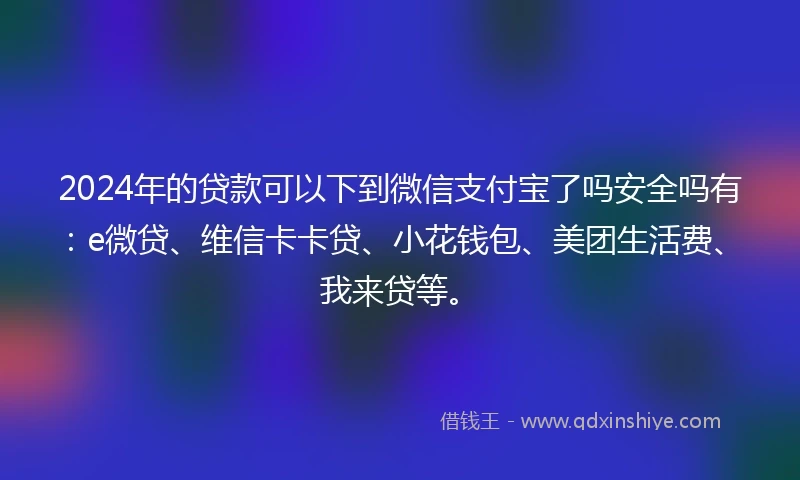 2024年的贷款可以下到微信支付宝了吗安全吗有:e微贷、维信卡卡贷、小花钱包、美团生活费、我来贷等。