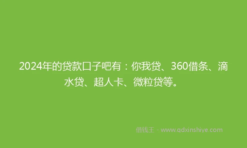 2024年的贷款口子吧有：你我贷、360借条、滴水贷、超人卡、微粒贷等。