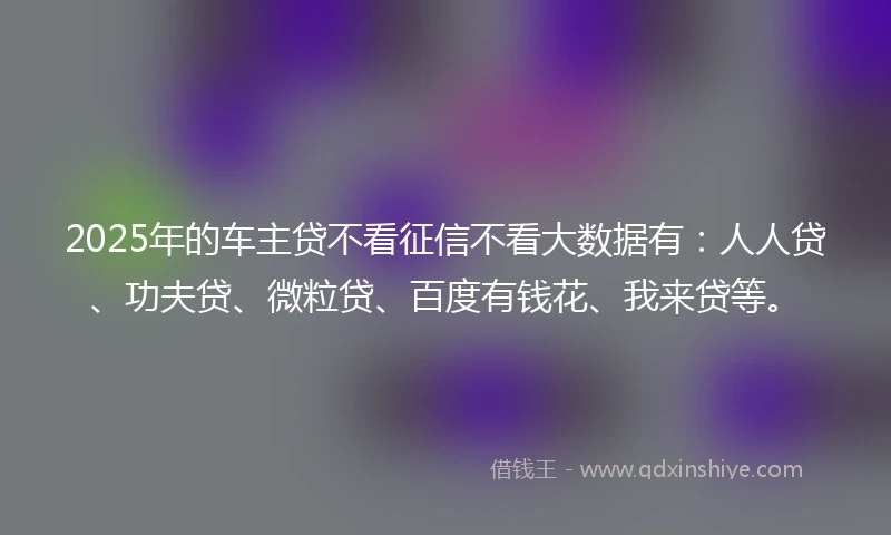 2025年的车主贷不看征信不看大数据有：人人贷、功夫贷、微粒贷、百度有钱花、我来贷等。
