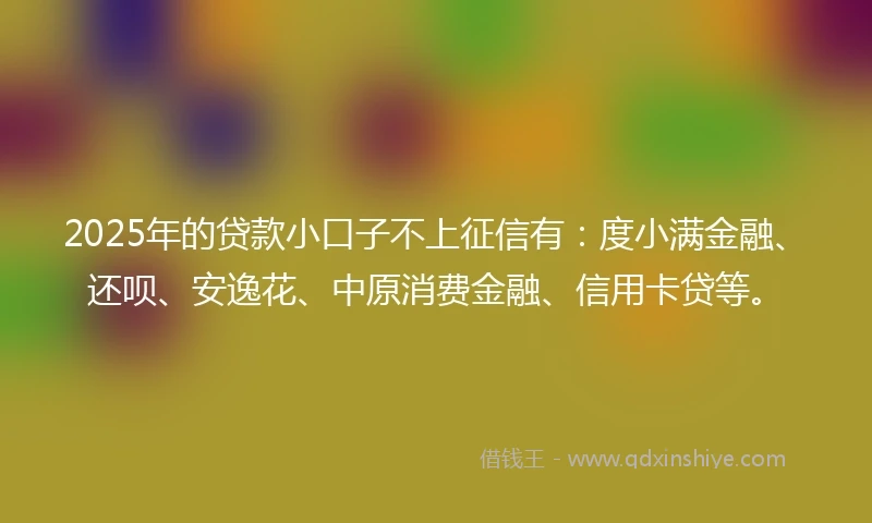 2025年的贷款小口子不上征信有：度小满金融、还呗、安逸花、中原消费金融、信用卡贷等。