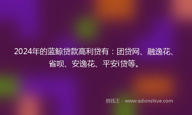 2024年的蓝鲸贷款高利贷有：团贷网、融逸花、省呗、安逸花、平安i贷等。