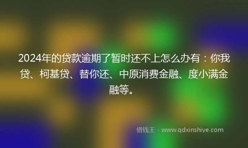 2024年的贷款逾期了暂时还不上怎么办有:你我贷、柯基贷、替你还、中原消费金融、度小满金融等。