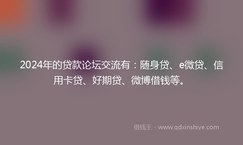 2024年的贷款论坛交流有：随身贷、e微贷、信用卡贷、好期贷、微博借钱等。