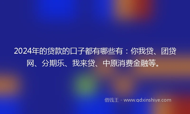 2024年的贷款的口子都有哪些有：你我贷、团贷网、分期乐、我来贷、中原消费金融等。