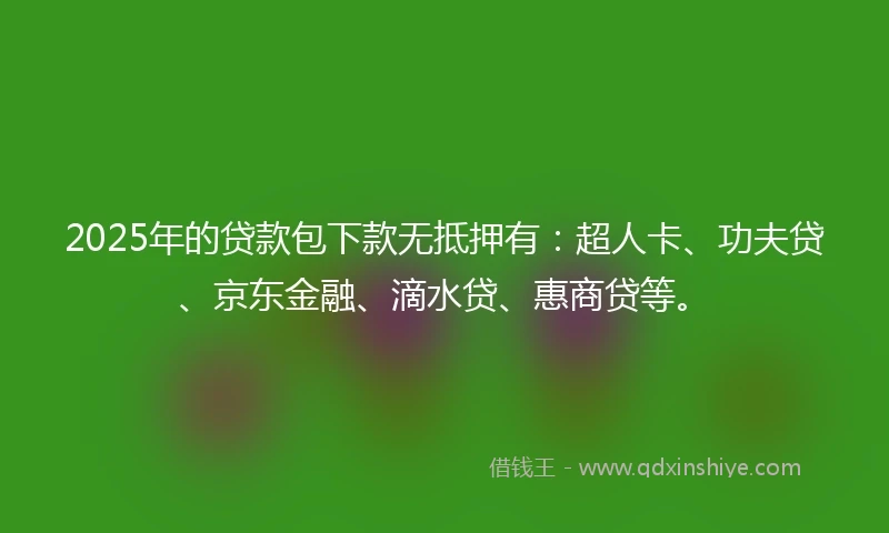 2025年的贷款包下款无抵押有：超人卡、功夫贷、京东金融、滴水贷、惠商贷等。