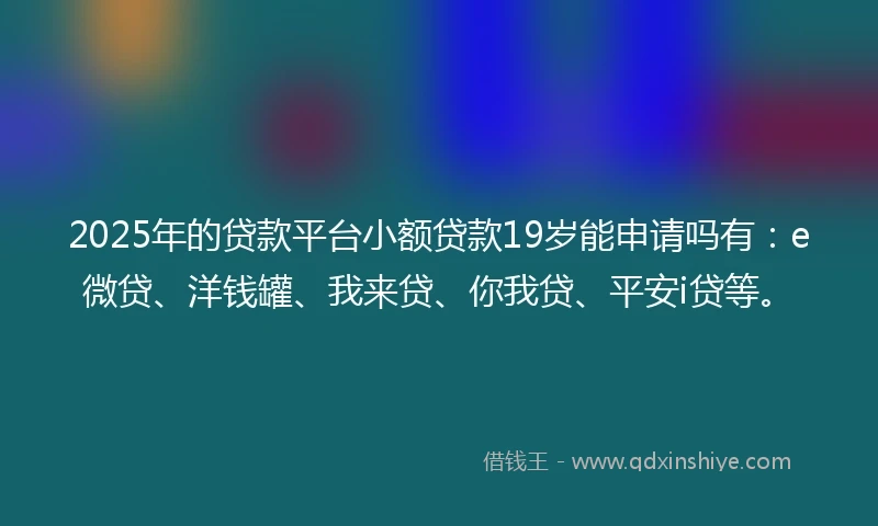 2025年的贷款平台小额贷款19岁能申请吗有：e微贷、洋钱罐、我来贷、你我贷、平安i贷等。