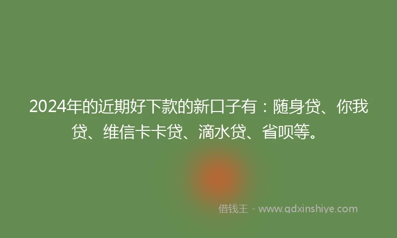 2024年的近期好下款的新口子有：随身贷、你我贷、维信卡卡贷、滴水贷、省呗等。