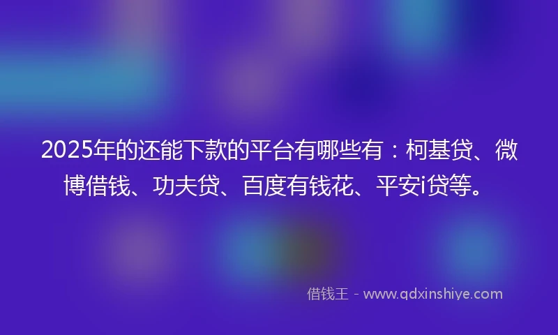 2025年的还能下款的平台有哪些有：柯基贷、微博借钱、功夫贷、百度有钱花、平安i贷等。